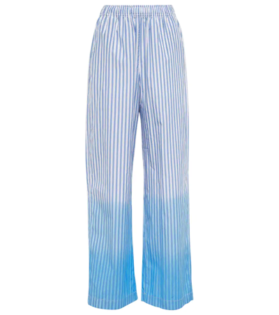 Shop Marni Striped Cotton Wide-leg Pants In Iris Blue