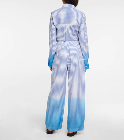 Shop Marni Striped Cotton Wide-leg Pants In Iris Blue