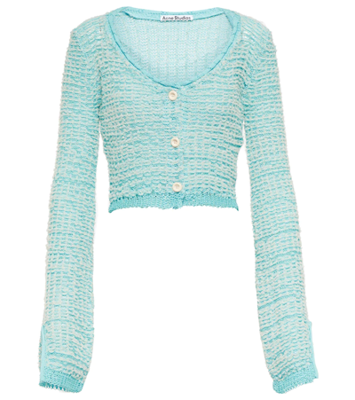 Shop Acne Studios Cotton-blend Cropped Cardigan In Aqua Blue