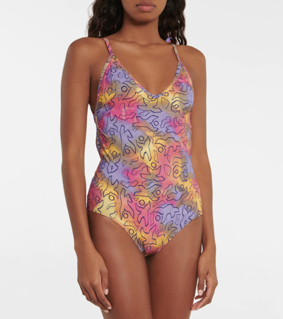 Shop Isabel Marant Swan Printed Swimsuit In Yellow