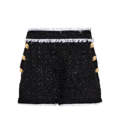 Shop Balmain High-rise Tweed Shorts In Noir/blanc