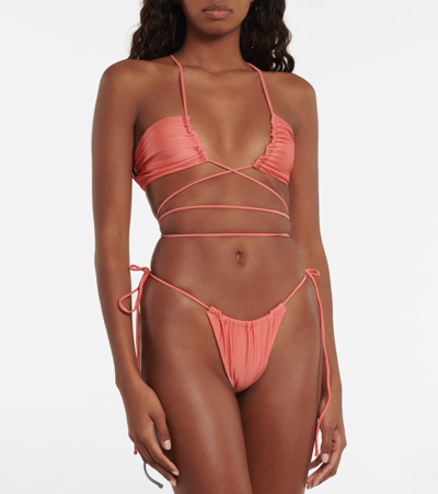 Jade Swim Livi Front-tie Bikini Top In Coral Sheen