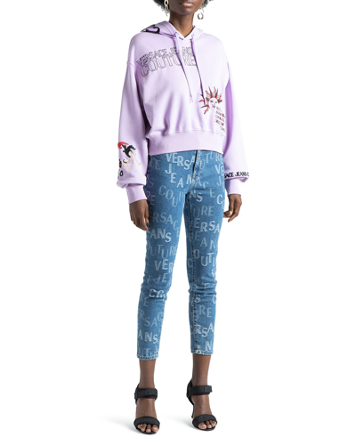 Shop Versace Jeans Couture Embroidered Pullover Hoodie In Lavander