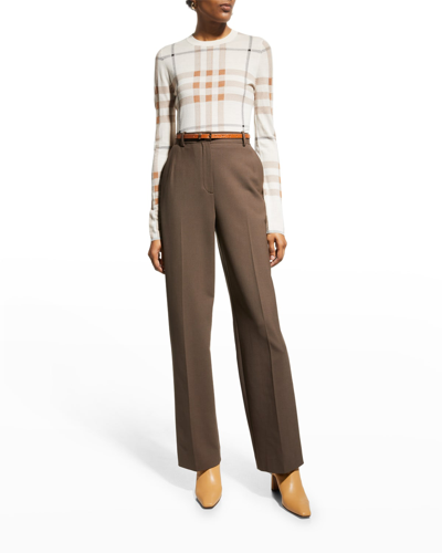 Shop Burberry Raya Check Wool-silk Sweater In Soft Sand