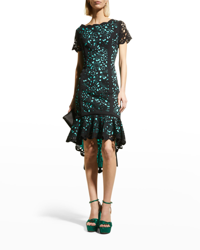 Shop Shani High-low Laser-cut Crepe Dress In Blackmint