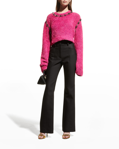 Shop Area Crystal Dome Embellished Texture-knit Crop Pullover In Pinkpurple