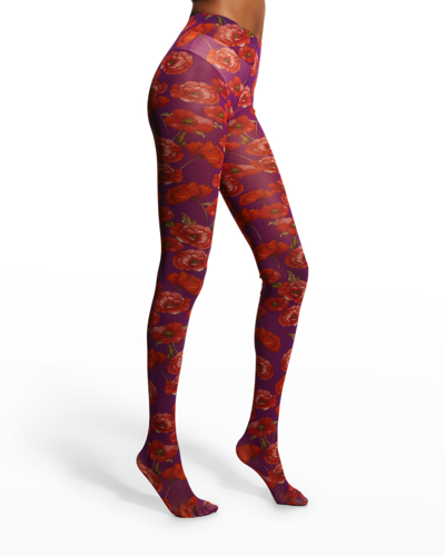 Shop Dolce & Gabbana Floral-print Sheer Tulle Tights In Multi Pattern