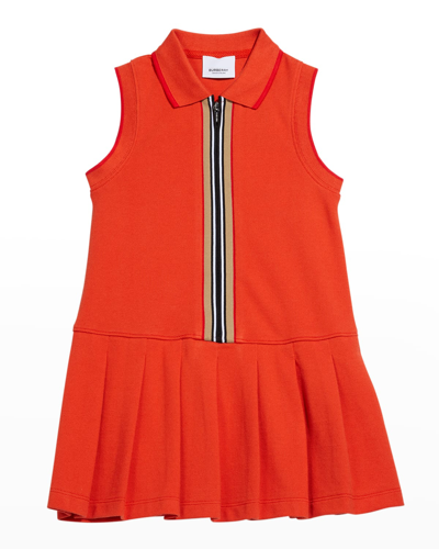 Shop Burberry Girl's Martina Polo Dress In Vermilion Red