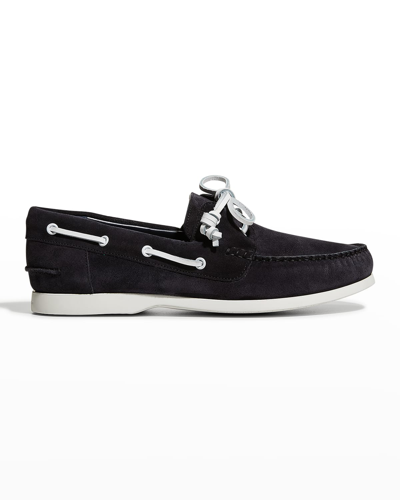 Shop Manolo Blahnik Men's Sidmouth Suede-leather Boat Shoes In Navy4109