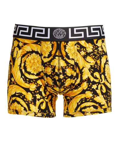 Shop Versace Men's Barocco Greca Boxer Briefs In Blackgold