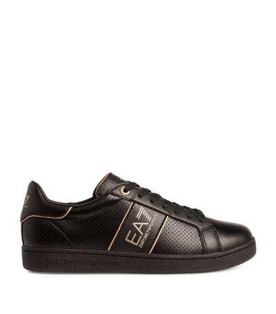 Shop Ea7 Leather Classic Logo Sneakers In Black