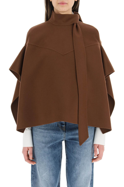 Shop Valentino Compact Drap Short Cape In Brown