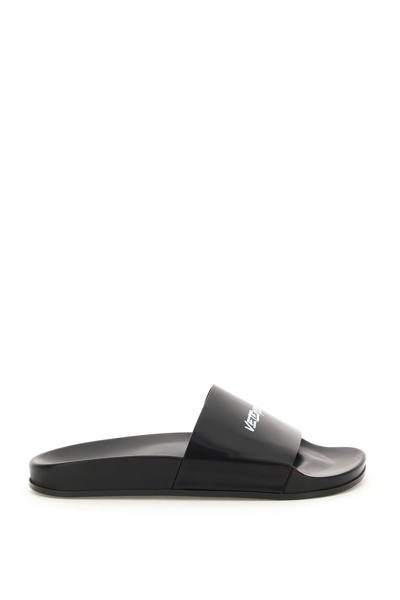 Shop Vetements Logo Leather Slides In Mixed Colours