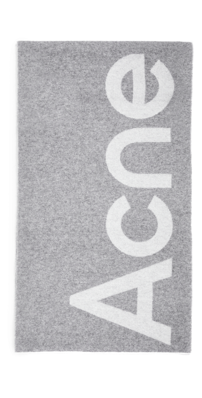 Shop Acne Studios Logo Scarf In Grey