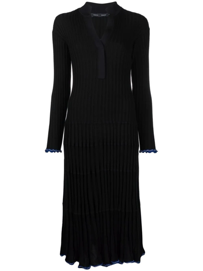 Shop Proenza Schouler V-neck Silk-blend Dress In Black
