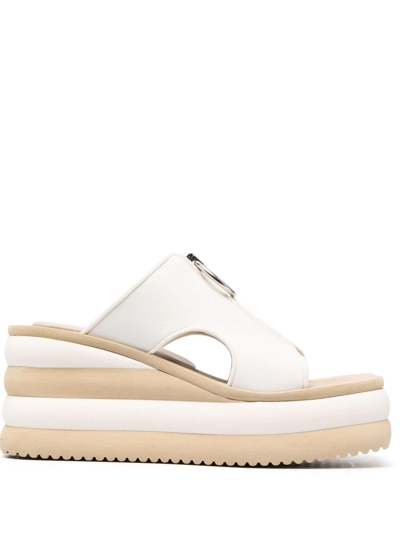 Shop Stella Mccartney Zip-detail Square-toe Platform Sandals In White