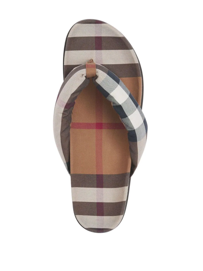 Shop Burberry Check-pattern Cotton Flip Flops In Brown