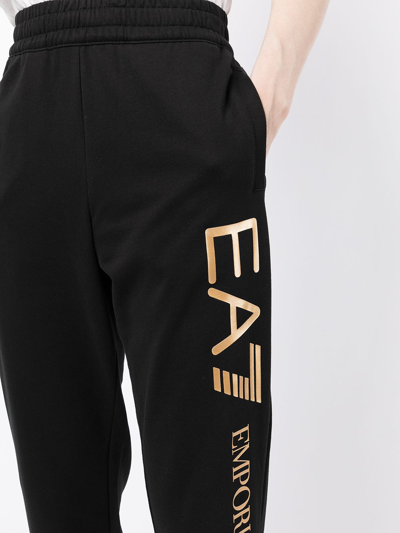 Ea7 Elastic Waist Casual Pants In Schwarz