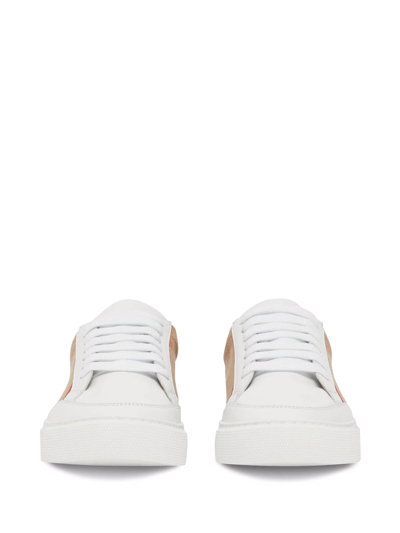 Burberry New Salmond Check Leather Sneakers In White