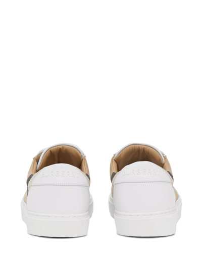 Burberry New Salmond Check Leather Sneakers In White