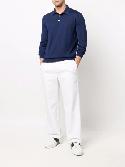 Shop Ermenegildo Zegna Fine-knit Polo Shirt In Blau