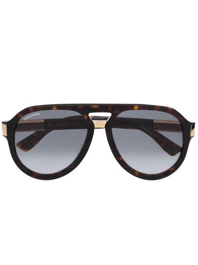 Shop Dsquared2 Tortoiseshell-effect Pilot-frame Sunglasses In Brown