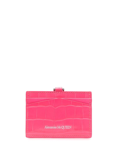 Shop Alexander Mcqueen Crocodile-effect Leather Cardholder In Rosa