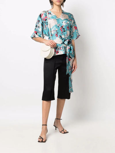 Shop Alberto Biani Floral-print Silk Blouse In Blau