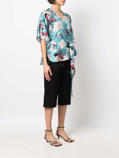 Shop Alberto Biani Floral-print Silk Blouse In Blau