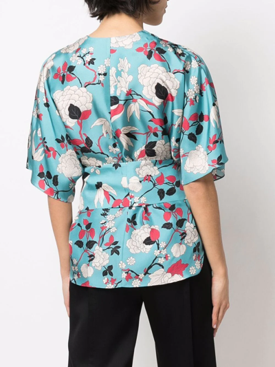 Shop Alberto Biani Floral-print Silk Blouse In Blau