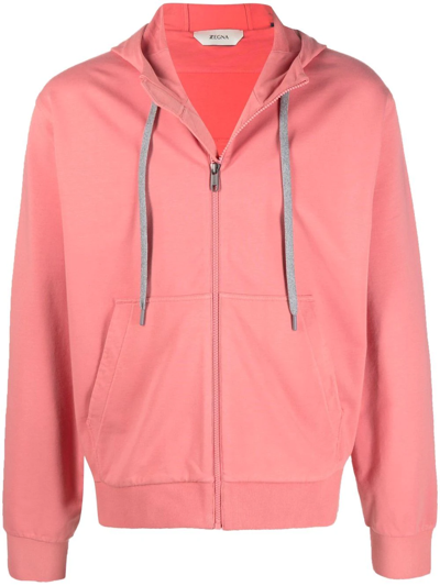 Shop Z Zegna Cotton Zip-up Hoodie In Rosa