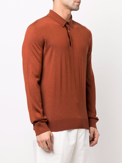 Shop Ermenegildo Zegna Fine-knit Polo Shirt In Braun