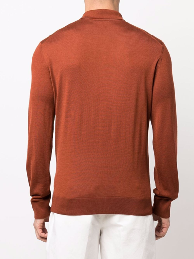 Shop Ermenegildo Zegna Fine-knit Polo Shirt In Braun