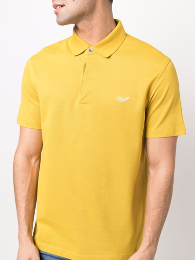 Shop Ermenegildo Zegna Embroidered-logo Cotton Polo Shirt In Gelb