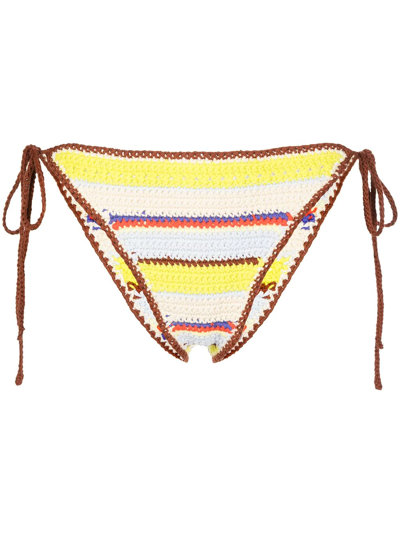 Shop Ganni Striped Crochet Bikini Bottoms In Mehrfarbig