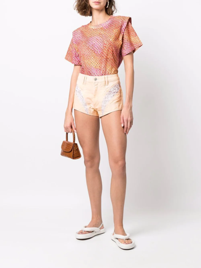 Shop Isabel Marant Lace-trimmed Denim Short In Gelb