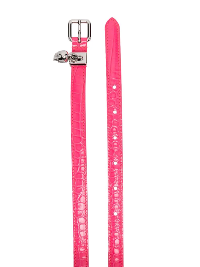 Alexander Mcqueen Skull Leather Double Belt In Rosa