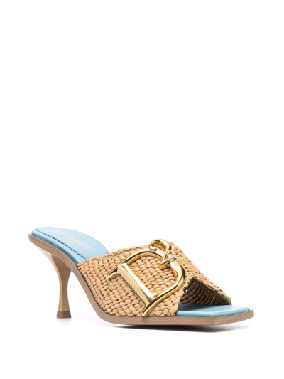 Dsquared2 70mm D2 Statement Raffia & Leather Mules In Nude