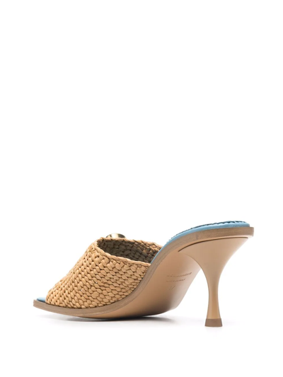 Dsquared2 70mm D2 Statement Raffia & Leather Mules In Nude