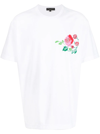 Rose-embroidered Short-sleeve T-shirt In White