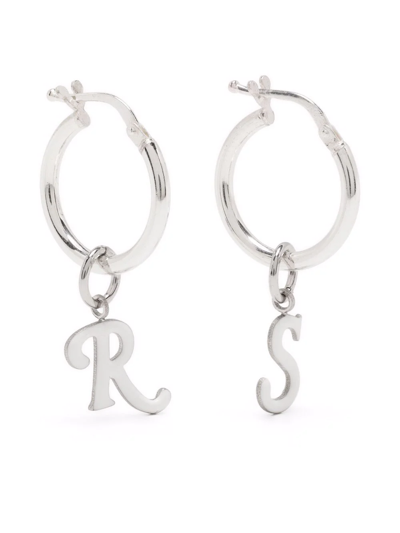 Shop Raf Simons Logo-charm Hoop Earrings In Weiss