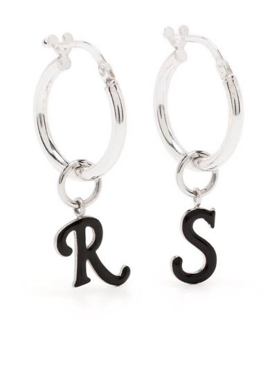 Shop Raf Simons Logo-charm Hoop Earrings In Silber