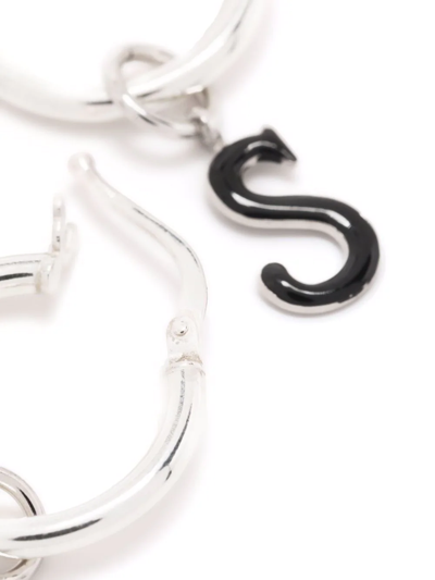 Shop Raf Simons Logo-charm Hoop Earrings In Silber