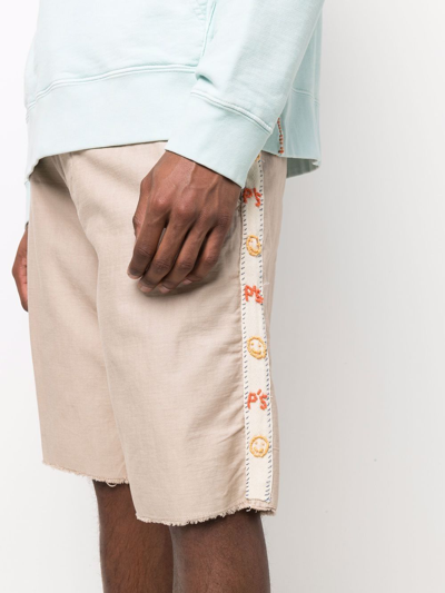Shop President's Stripe Embroidered Cotton Shorts In Nude