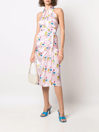Shop Ganni Floral-print Draped Midi Skirt In Rosa