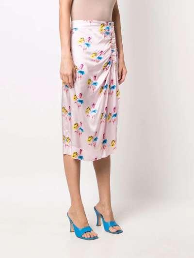 Shop Ganni Floral-print Draped Midi Skirt In Rosa