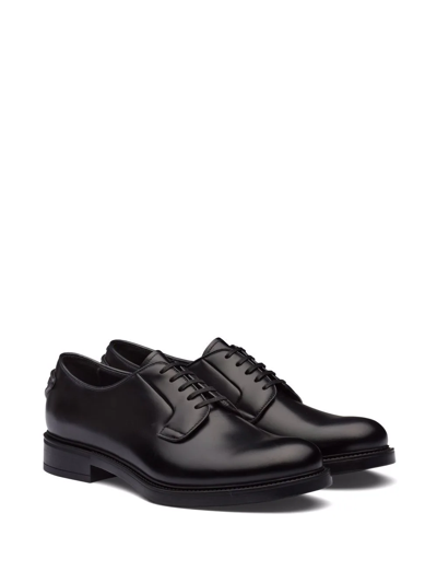 Shop Prada Brushed-leather Lace-up Shoes In Black