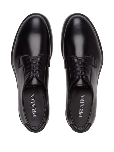 Prada Brushed-leather Lace-up Shoes In Black