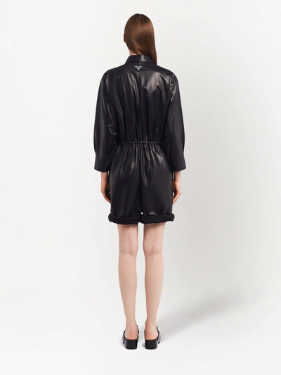 Shop Prada Drawstring-waist Long-sleeve Playsuit In Black