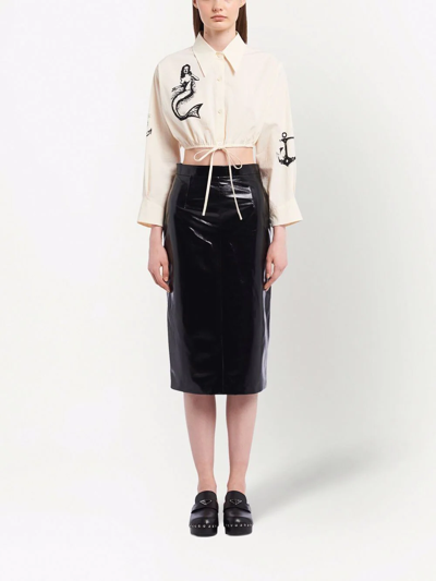 Shop Prada Leather Pencil Skirt In Black